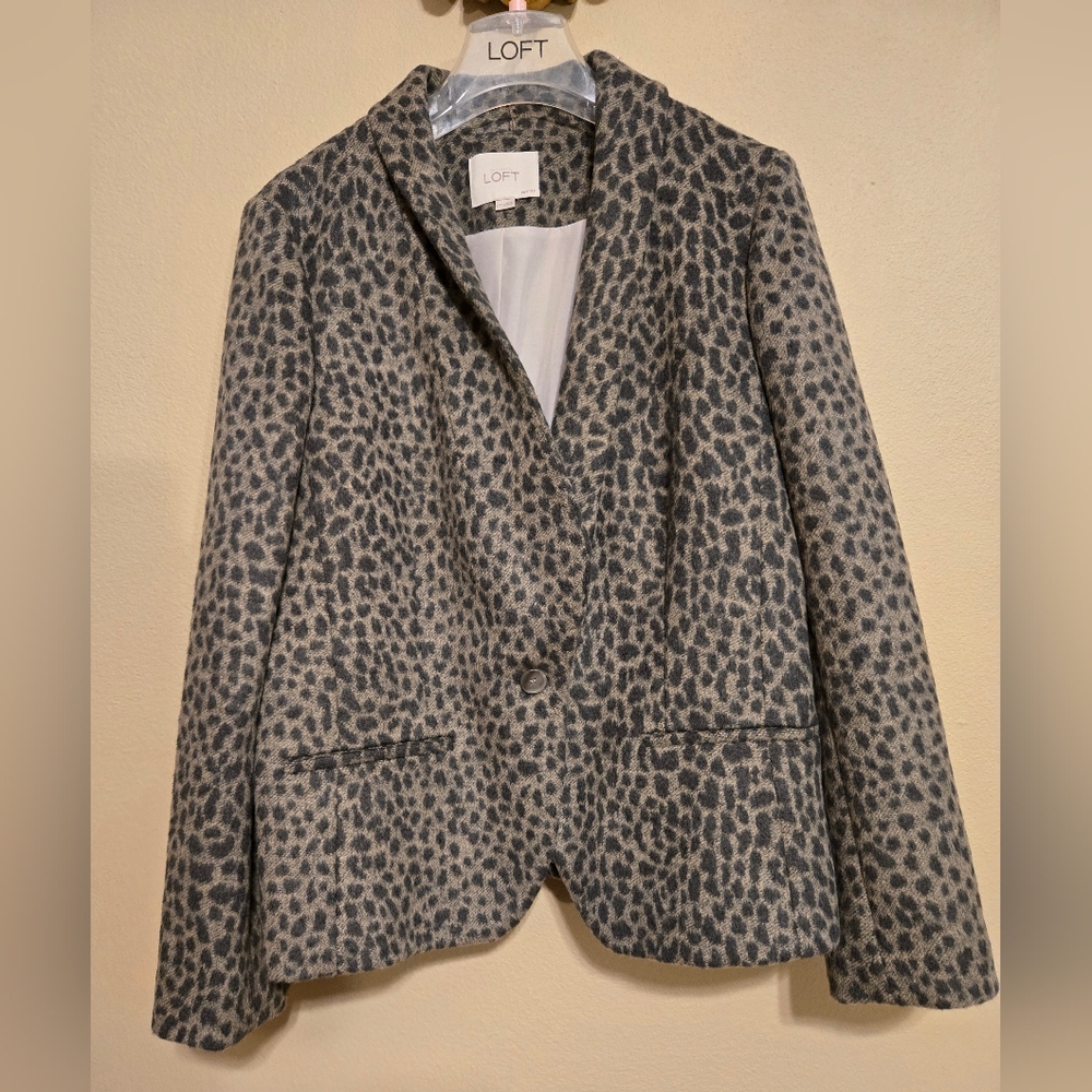 Ann Taylor Loft Leopard Wool Blend Lined Jacket Blazer Size 12P  EUC